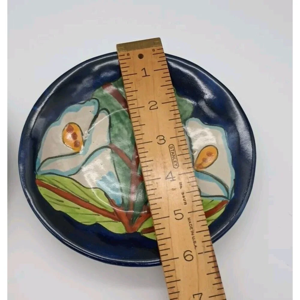 Talavera Calla Lily Hand Painted Mexico Coaster Appetizer Plate Set Of 2